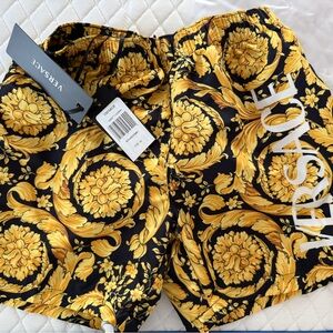 Boys Versace Black and Gold Athletic Baroque Swim Trunks